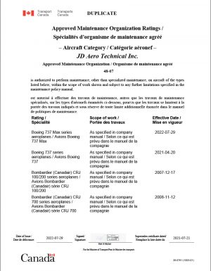 Approved Maintenance Organization - Category Aircraft