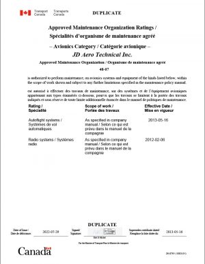 Approved Maintenance Organization - Category Avionics